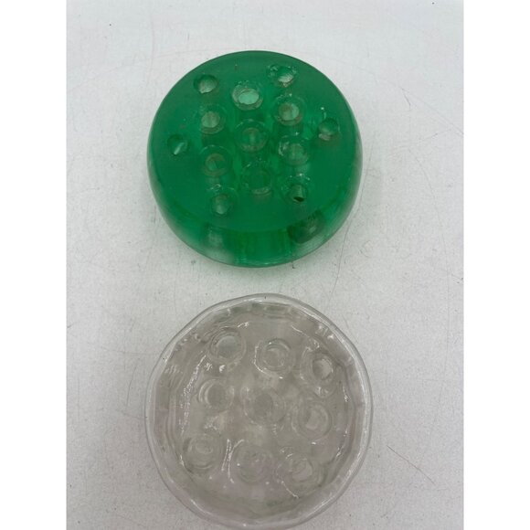 Green Vaseline Uranium & Clear Vintage Glass Flower Frog Set - Picture 4 of 7